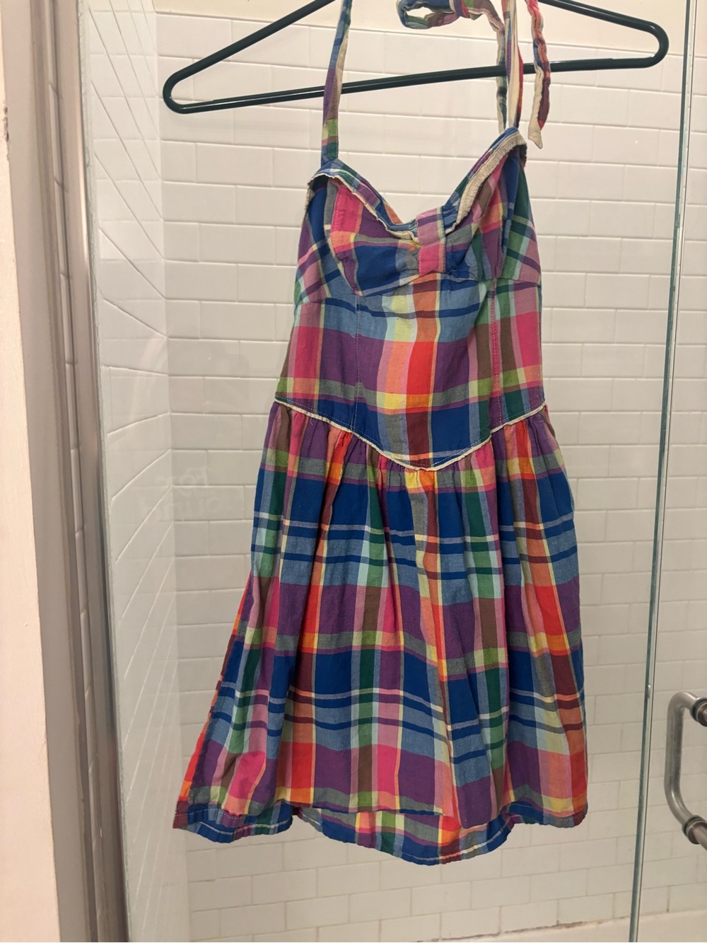 Hollister Rainbow Plaid Halter Sundress - Pink Blue Green Orange